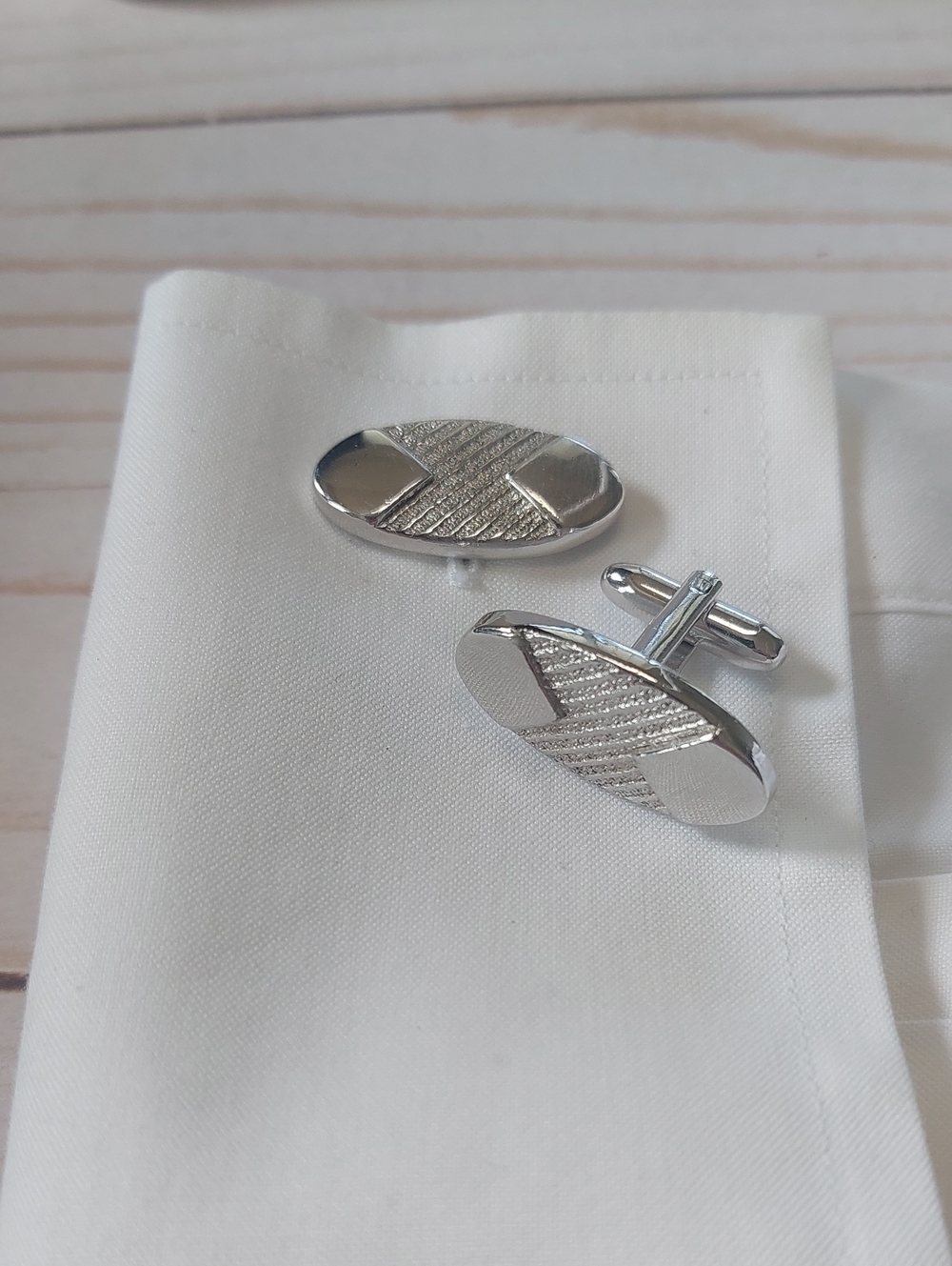 Classic Silver Oval Textured Cuff Links for Men